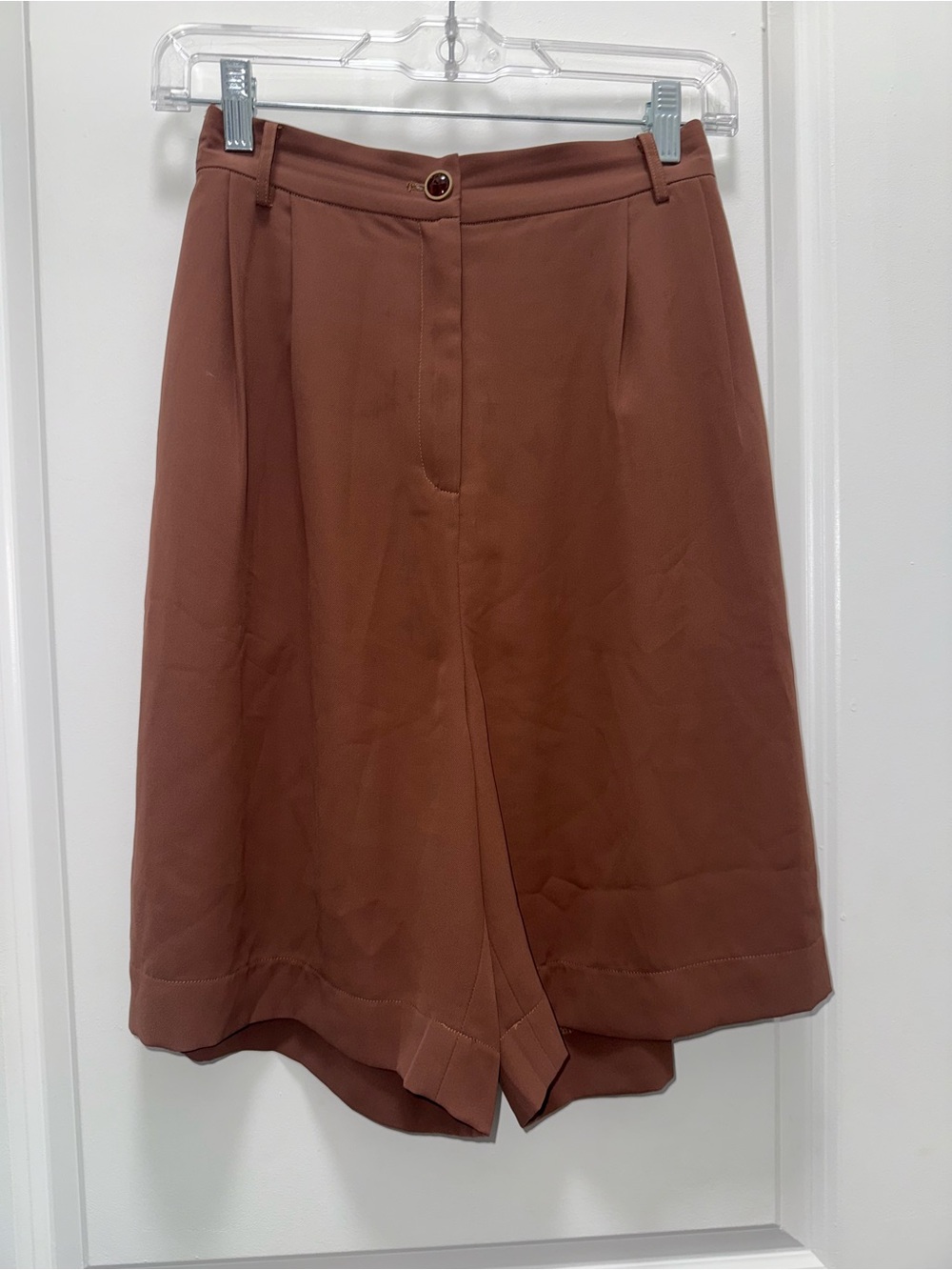 Simple Retro High-Waist Wide Leg Shorts — Brown